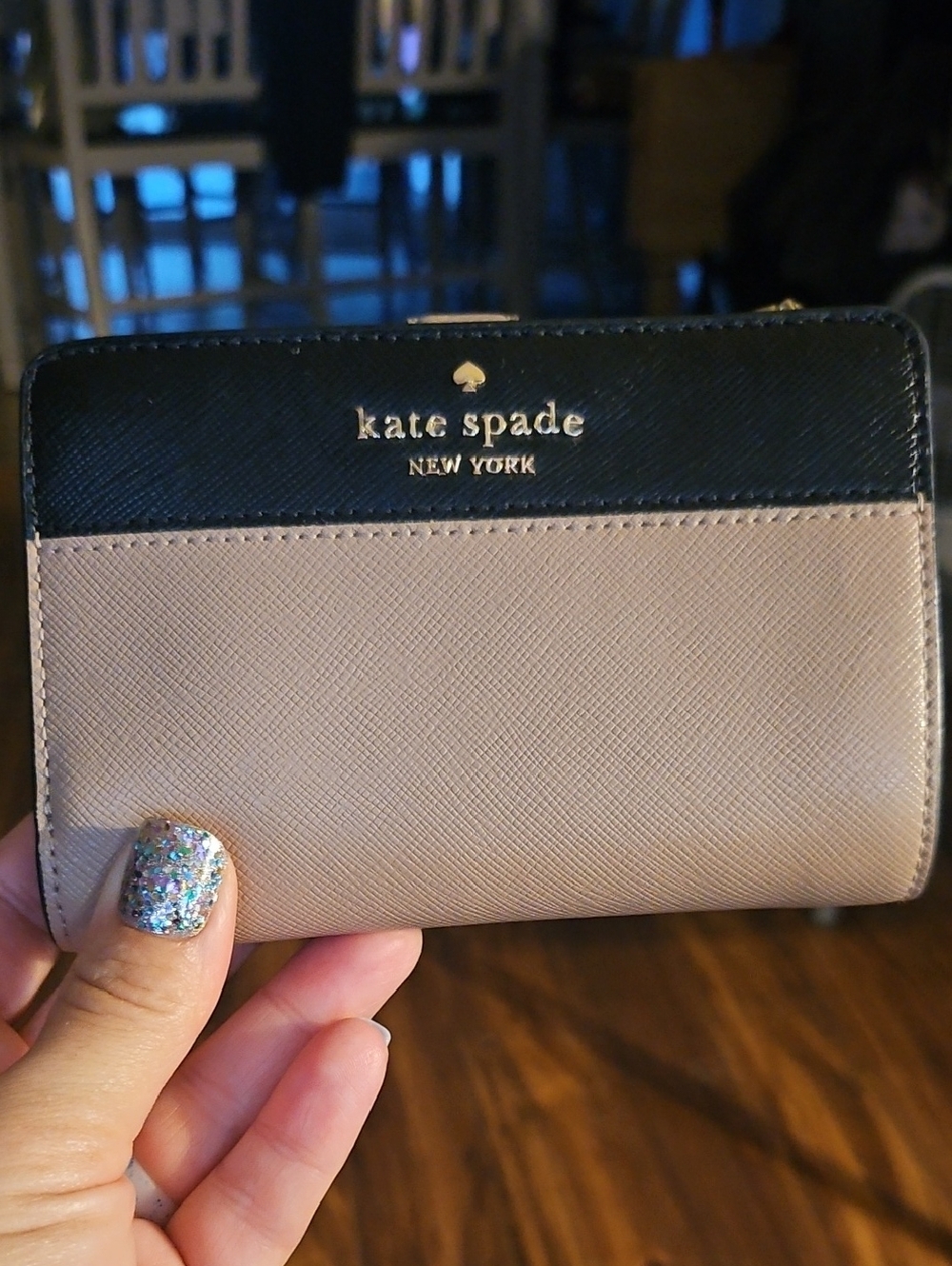 kate spade Two-Tone Black and Tan Saffiano Wallet